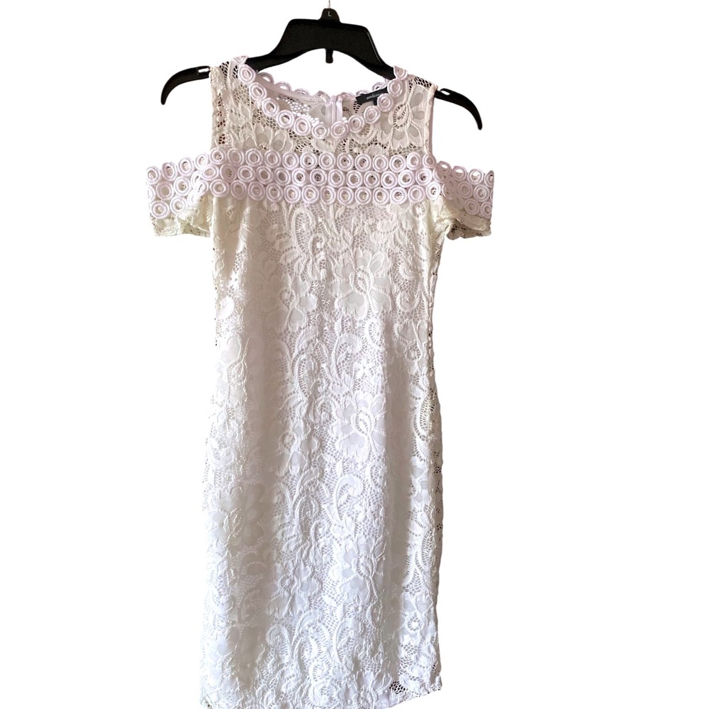 Ambiance Lace Dress Cold Shoulder Party‎ Cocktail White Dress Size Small